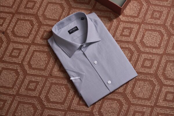 ZEGNA – Chemise à manches courtes en motif pied-de-poule pour affaires et loisirs