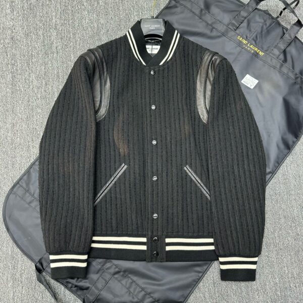 Blouson Aviateur en Laine et Cuir d’Agneau Réversible de Saint Laurent – Élégance et Durabilité pour Automne/Hiver