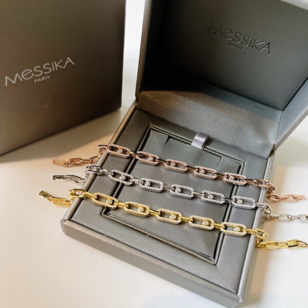 Nouvelle Collection MessiKa: Bracelet Full Diamond Coulissant, Artisanat Exquis en Argent Sterling 925 Plaqué Or 14K