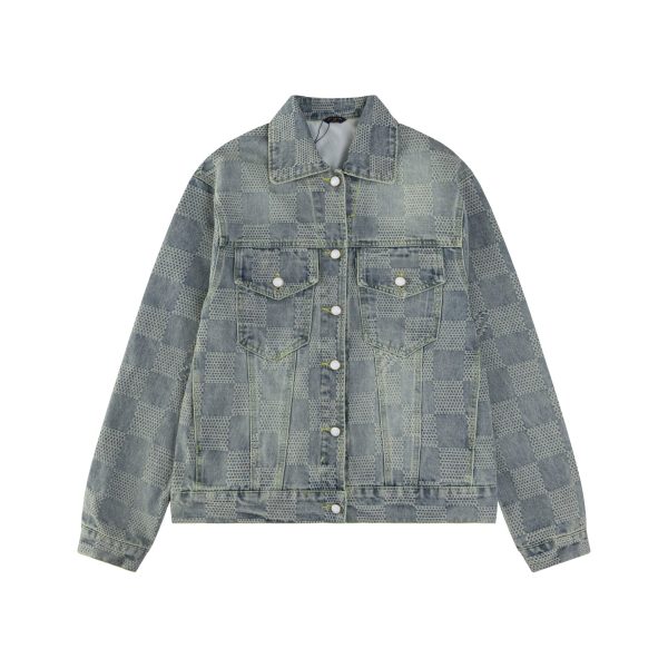 Veste en denim “LV” 24FW – Édition automne-hiver, motif damier en jacquard teint sur mesure