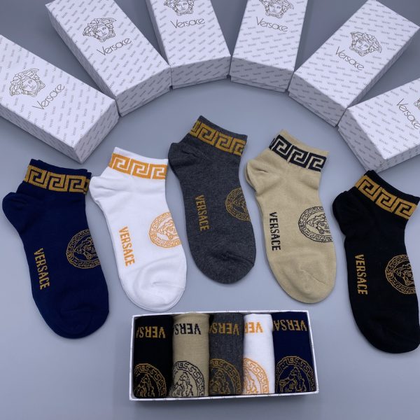 Chaussettes VERSACE Courtes – Coton Peigné Premium, Antibactériennes et Respirantes (Lot de 5 paires)