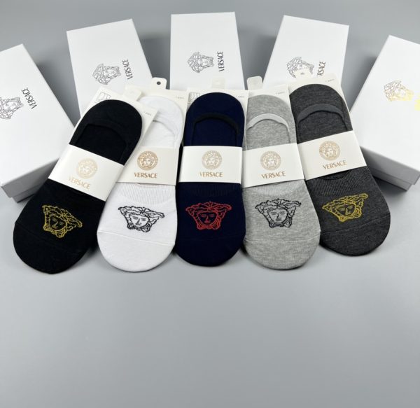 Chaussettes Invisibles VERSACE – Printemps 2025, Coton Premium Ultra-Confort (Boîte de 5 paires)