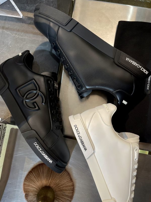 Dolce & Gabbana Portofino – Baskets en Cuir de Veau avec Logo DG Perforé