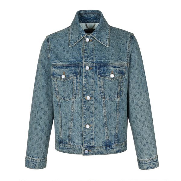 Veste en denim jacquard monogrammé “1V” – Édition luxe en coton tissé à motif intégral