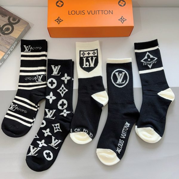 Lot de 5 paires – Chaussettes Louis Vuitton Logo Classique en Coton Peigné