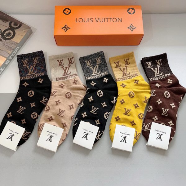 Pack 5 Paires – Chaussettes Louis Vuitton Logo Classique en Coton de Bambou Peigné