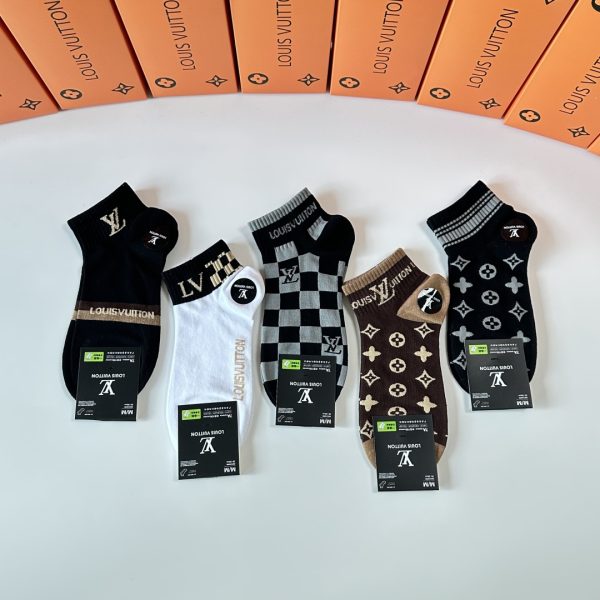 Pack Spécial LV – Chaussettes Courtes & Empilées | 5 Paires avec Contre-Emballage Premium