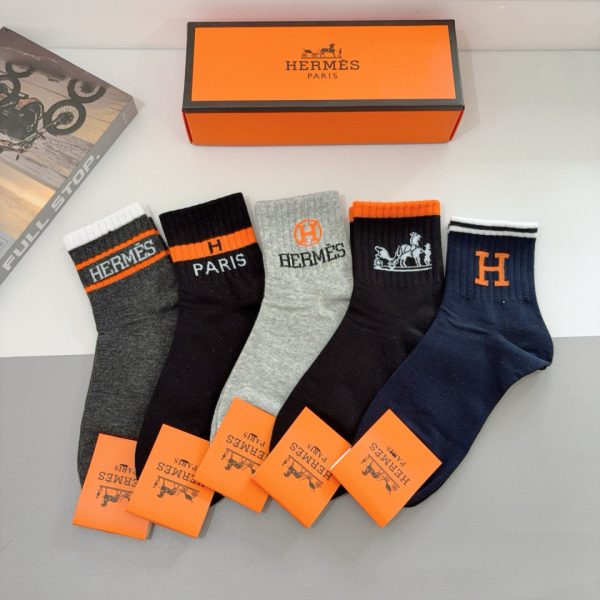Hermès – Lot de 5 paires de chaussettes mi-hautes pour homme, confort et élégance au quotidien