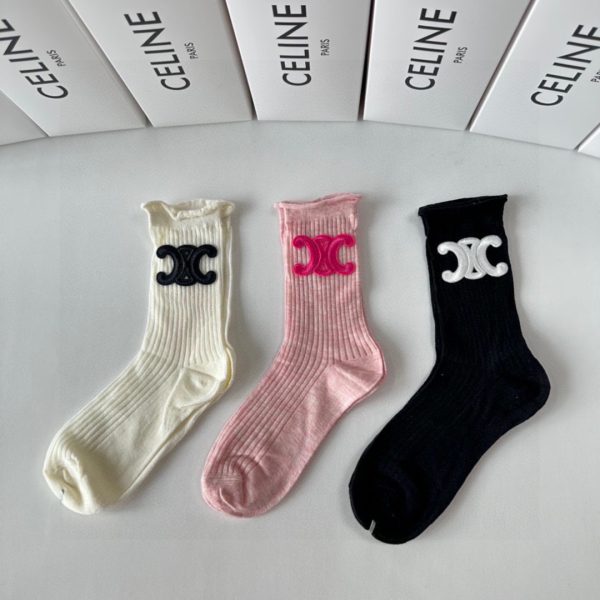 CELINE – Coffret 3 paires de chaussettes mi-hautes style accessoire | Collection classique