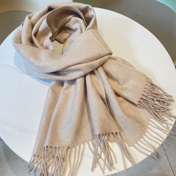 Fendi – Écharpe longue en cachemire à franges et logo double F scintillant (45 x 170 cm)