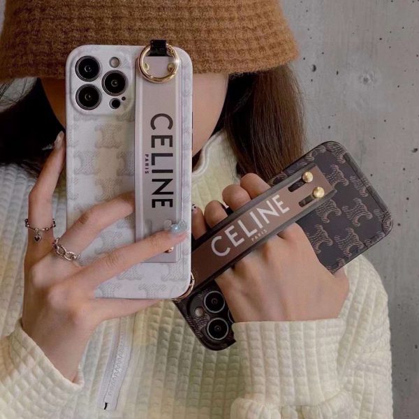 CELINE – Coque de téléphone à pois avec sangle poignet | Design cadre droit & finition mate