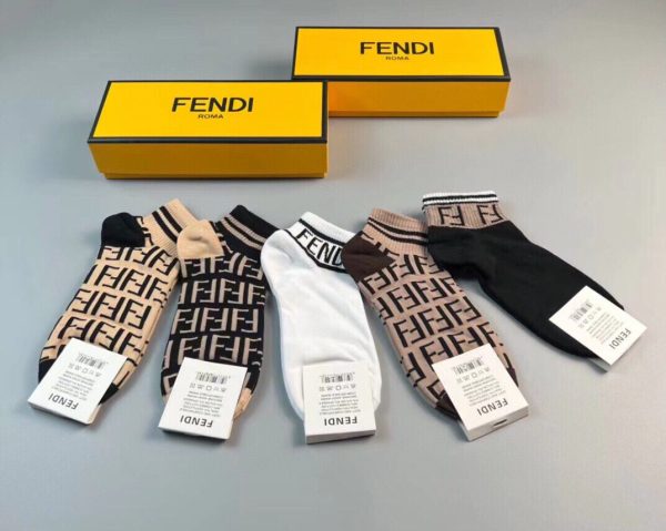Fendi – Lot de 5 chaussettes en coton avec logo double F en jacquard