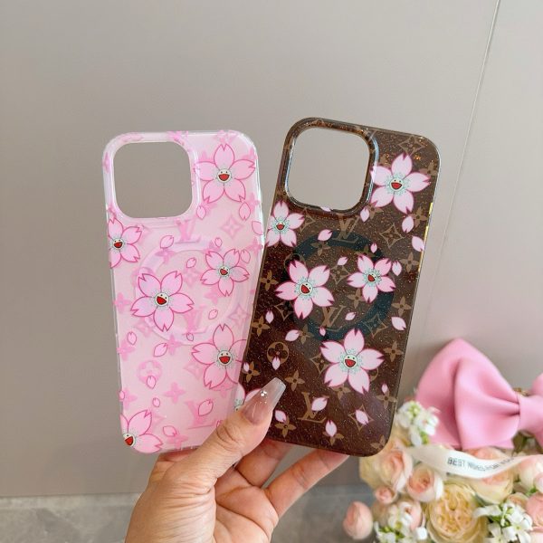 Coque LV x Murakami Sakura – IMD Souple & Magnétique | iPhone 14 à 16